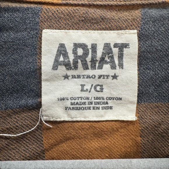 Ariat Retro Fit Plaid Western Flannel Shirt Long Sleeve Button Up Size Large - Picture 3 of 7